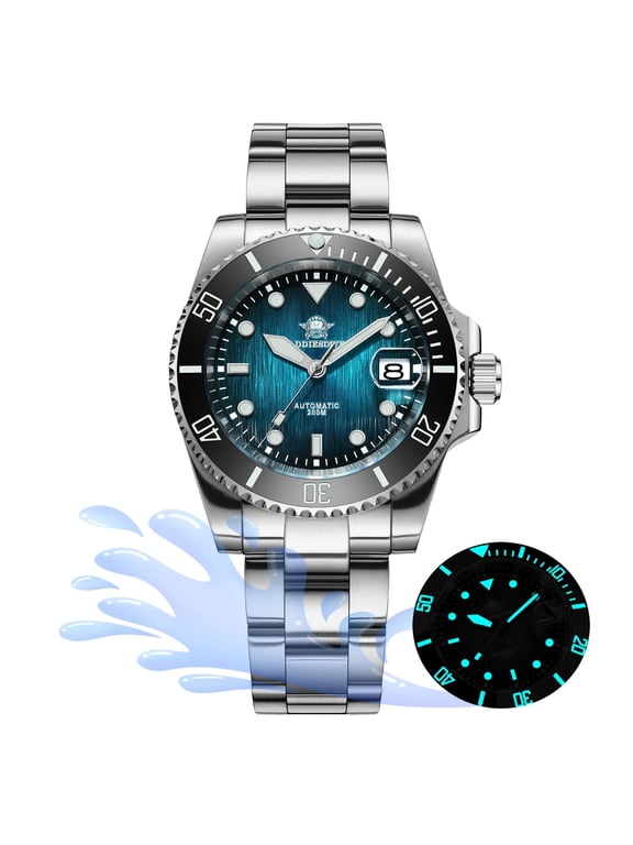 Men's Automatic Watch Diver 200M Waterproof Synthetic Sapphire Crystal, Ceramic Bezel & BGW9 Luminous