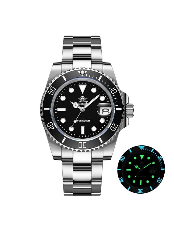 Men's Watch - Men's Dive Watch with Japan Quartz Movement, 200m Water Resistance, Luminous Dial for Men, 41mm Black Timepiece