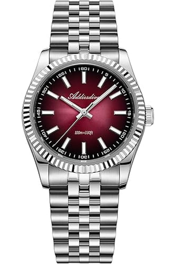 Quartz Watch 100M Waterproof Stainless Steel Luminous Sapphire Durable Analog Diver Watches Light Luxury Style for Men & Women, Red