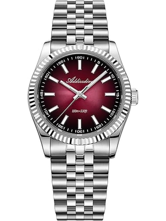 Luxury Quartz Watches for Men Diver 100M Waterproof Stainless Steel Luminous Synthetic Sapphire, Red