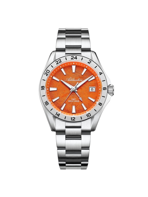 Men's 38mm Swiss GMT Quartz Stainless Steel Watch, Sapphire Crystal, 200m Waterproof, BGW9 Luminous & Date Window Wristwatch for Travel & Business