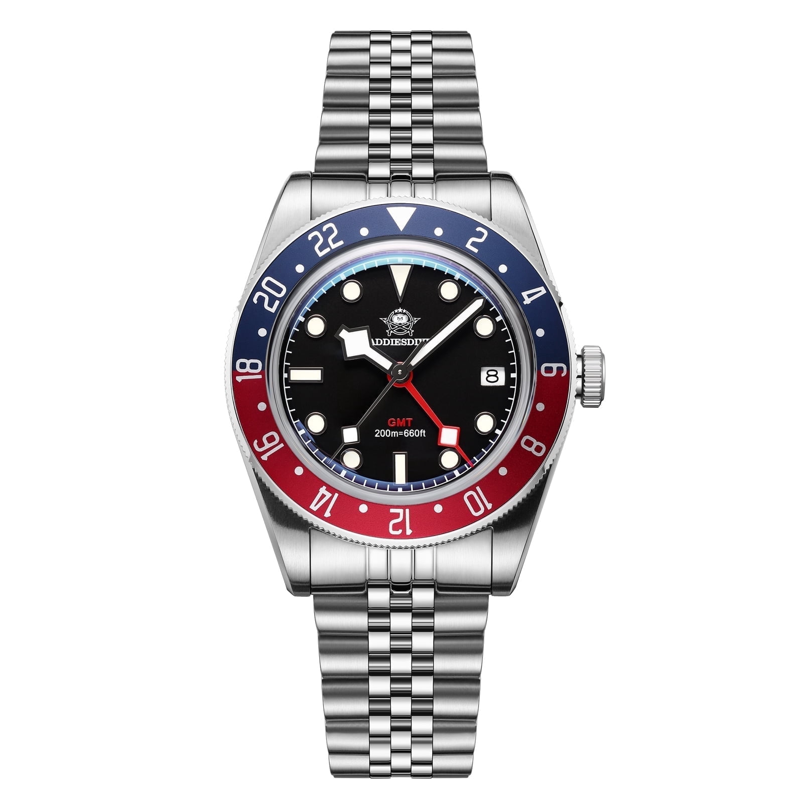 ADDIESDIVE Swiss GMT Watch for Men – 200M Diver’s Waterproof, Quartz Movement Watches,316L Stainless Steel,  BGW9 Super-LumiNova & Unidirectional Bezel
