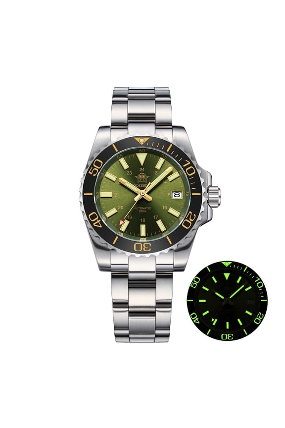 Watches for Men Automatic Mechanical Dive Watch Sapphire Crystal Ceramic Bezel Super Luminous 200M Waterproof Analog Date Stainless Steel Mens Wristwatch Green Dial AD2504
