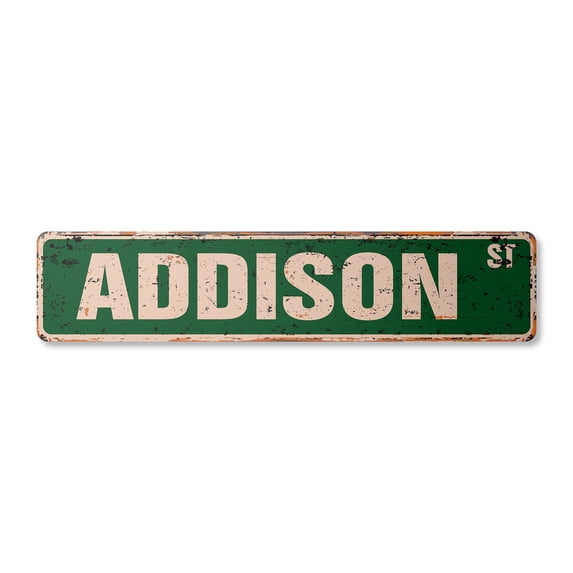 ADDISON Vintage Aluminum Street Sign Childrens Name Room Metal Sign rustic metal tin | Indoor/Outdoor | 18" Wide