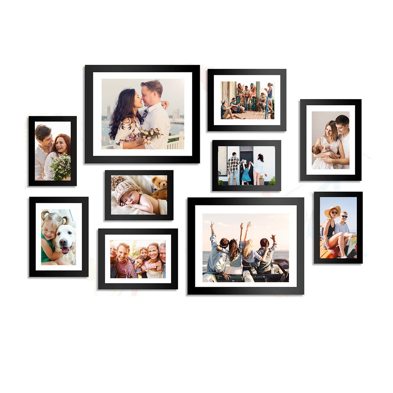 7-Pack Picture Frame Collage Set – Multi-Size Wall Gallery Frames (16x20, 11x14, 8x10, 5x7), Solid Wood, Black