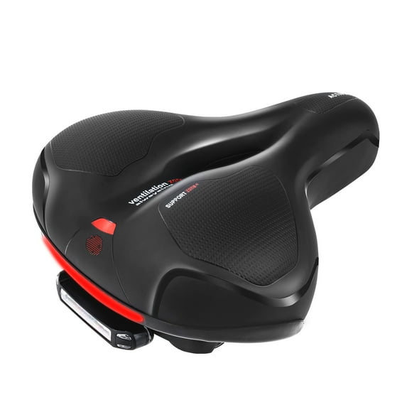 ADDMOTOR Bike Seat for Men Women, Wide Bicycle Saddle Replacement Memory Foam, Waterproof Bicycle Accessories Seat Cushion with Rechargeable LED Taillight Dual Shock Absorbing, 22.2mm 7/8inch Outdoor