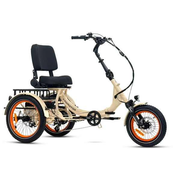 ADDMOTOR Freetri E-361 Semi-Recumbent Electric Trike, 750W 85Mi Folding Electric Tricycle for Adults, 960Wh Removable Battery, Low Step-Thru 3 Wheel Ebike, Ajustable Backrest Seat, Parking Cream