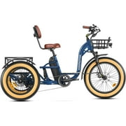 ADDMOTOR GRANDTAN X Electric Trike for Adults, 750W Rear Motor, 85Miles, 48V 20Ah UL Battery, 3 Wheel Electric Bicycle, Step Through Electric Tricycle with Full Suspension Blue