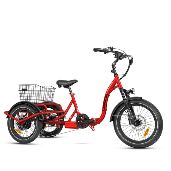 ADDMOTOR U-750 Electric Tricycle for Adults, 750W Tilting eTrike, 48V 20AH 85 Miles Electric Trike, Step-Thru Fat Tire 3 Wheel Electric Bike, Big Front & Rear Basket, Parking Brake, Red