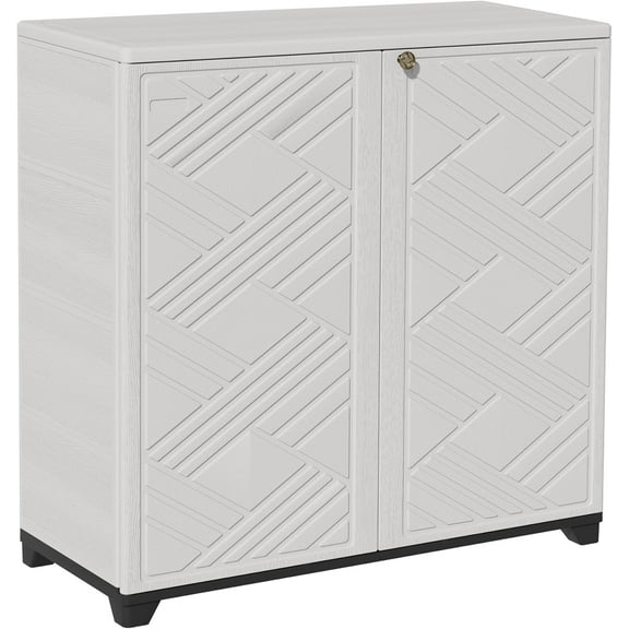 ADDOK Indoor Outdoor Plastic Storage Cabinet 34"x15"x34" with 1 Shelf, Outdoor Storage Shed for Living Room, Hallway, Balcony, Garage, Garden, Backyard-White