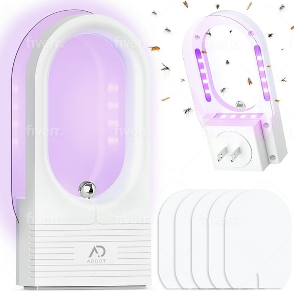 ADDOT Flying Insect Trap MK13 with 12-LED UVA Light, 395 nm Wavelength Tech, 5 Sticky Double-Sided Refill Packs - Quiet Operation for Effective Mosquito, Bug, Moth, Fruit Fly, Gnat Control