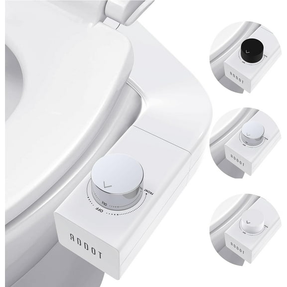 ADDOT Ultra-Slim Bidet Attachment for toilet - Easy Left/Right Hand, 3 Color Knob Installation(Silver, White, Black), Dual Nozzle (Feminine/Posterior Wash), Adjustable Water Pressure, Non-Electric