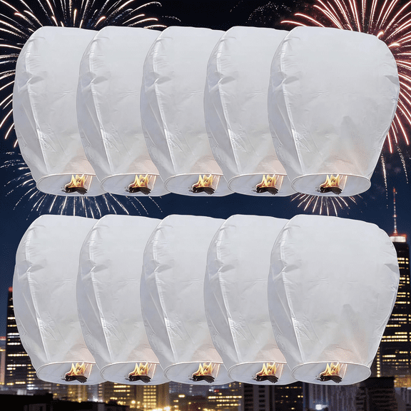 ADDSERK Chinese Paper Lanterns,10 Pack White Paper Wishing Lanterns for Weddings, Birthday Party, New Years, Festival(White)
