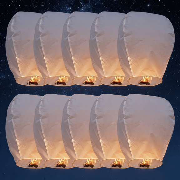 ADDSERK Chinese Paper Lanterns,10 Pcs White Paper Wishing Lanterns for Weddings, Birthday Party, New Years, Festival(White)