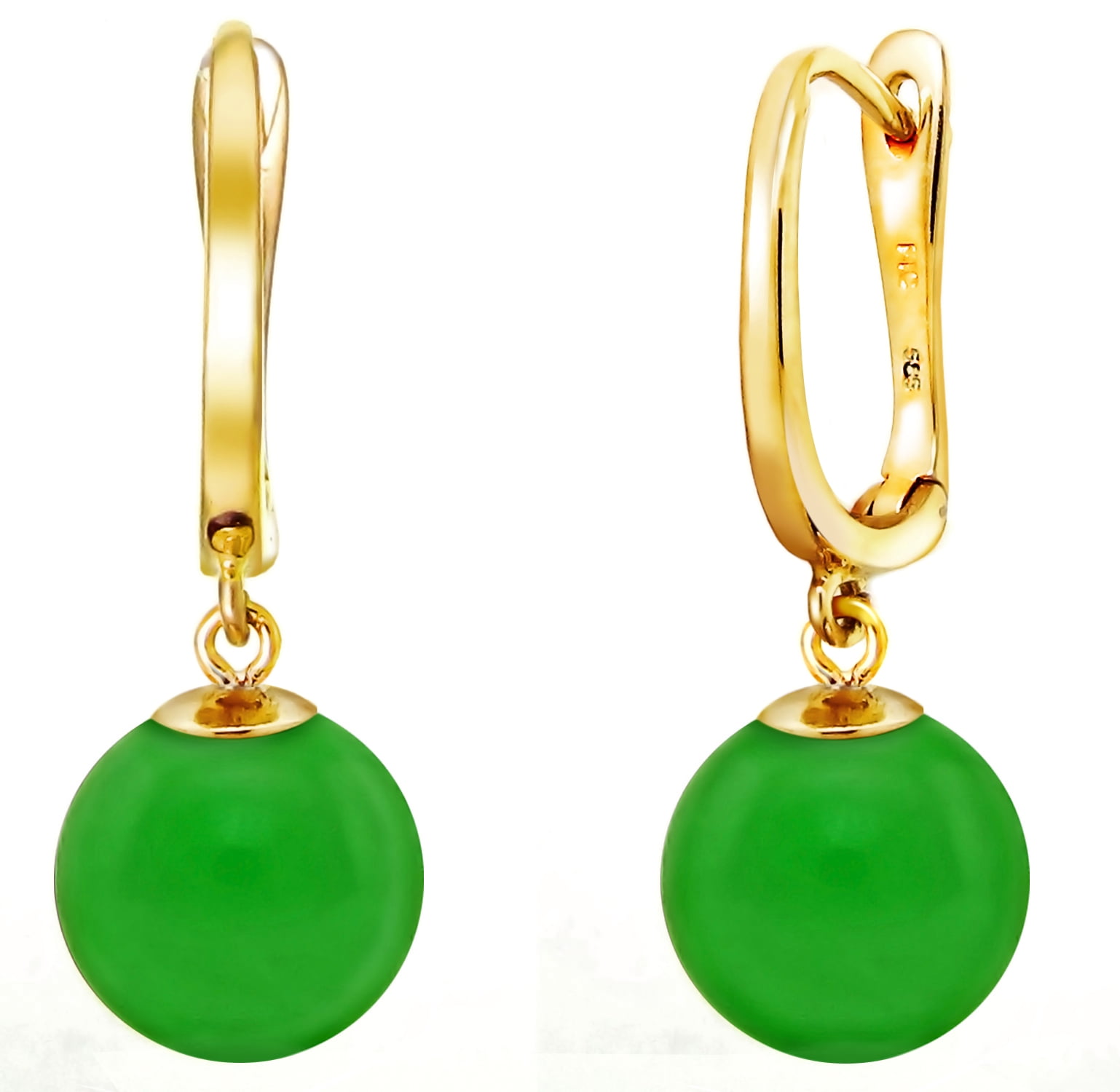 ADDURN 14K Yellow Gold 8mm Round Green Jade Dangle Earrings