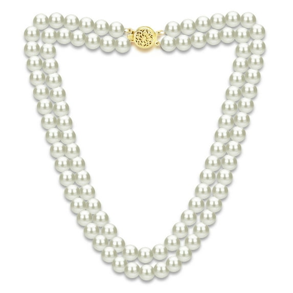 ADDURN 14KY 2Row 9-10mm Freshwater Pearl Flower Clasp Necklace