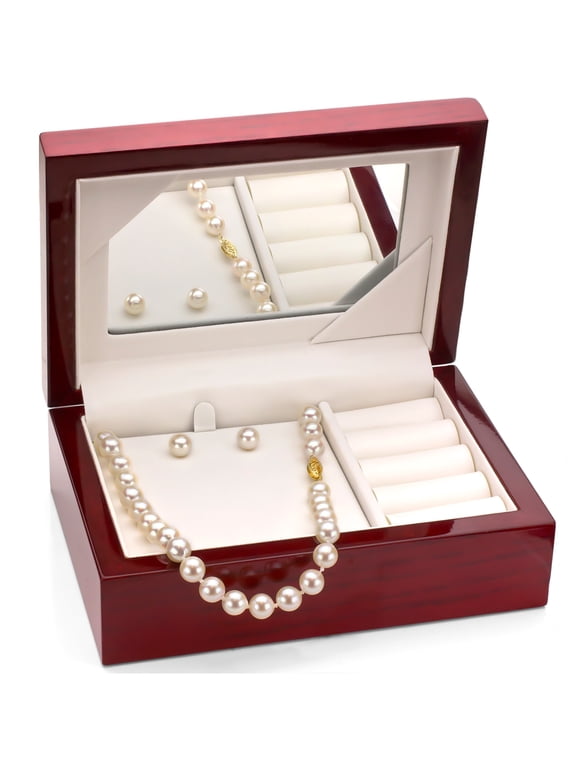 14Kt Yellow Gold 8-8.5mm Japanese Akoya Cultured Pearl 18 Necklace and Earrings Set, AAA+ Quality
