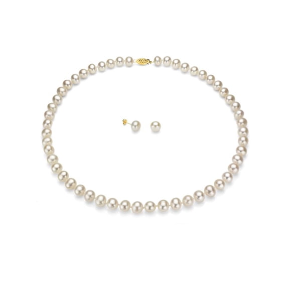 ADDURN 14Kt Yellow Gold Freshwater Pearl Necklace and Earring Set