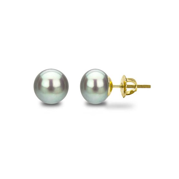 ADDURN 14kt 10-11mm Button Shape Grey Freshwater Pearl Screw-Back Stud Earrings