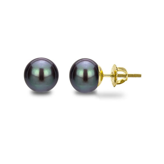 ADDURN 14kt 11-12mm Button Shape Black Freshwater Pearl Screw-Back Stud Earrings