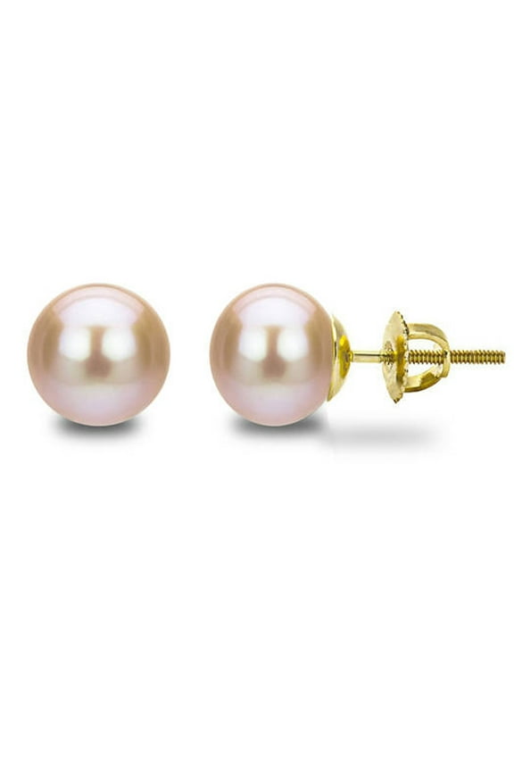 14kt 6-7mm Button Shape Pink Freshwater Pearl Screw-Back Stud Earrings