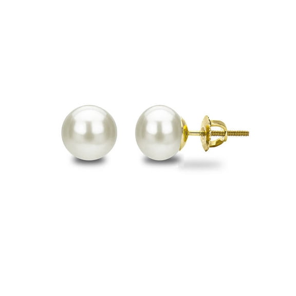 ADDURN 14kt 9-10mm Button Shape White Freshwater Pearl Screw-Back Stud Earrings