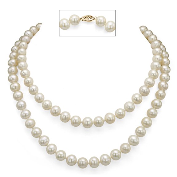 ADDURN 18kt Yellow Gold 8-9mm Freshwater White Pearl 30" Women Jewelry Necklace