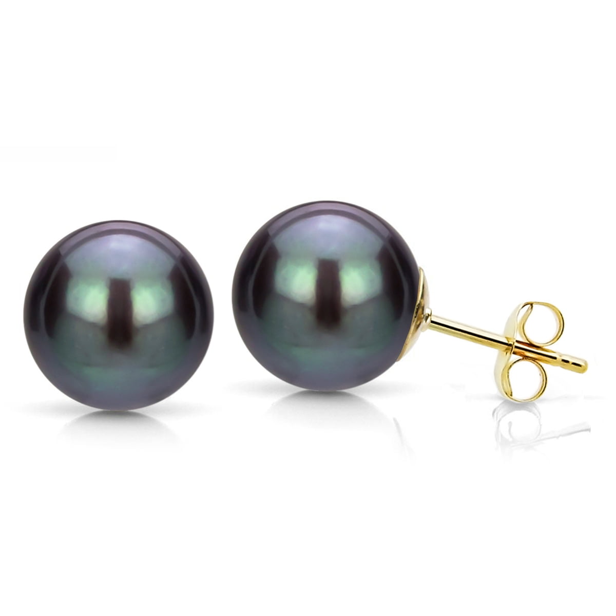 ADDURN 6-7mm Black Perfect Round High-Luster Freshwater Pearl 14kt Yellow Gold Stud Earrings