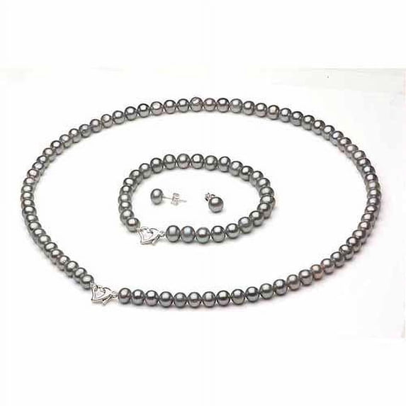 Addurn Sterling Silver Grey Freshwater Pearl Heart-Shape Necklace Set with Bonus Pearl Stud Earrings, Size: One Size
