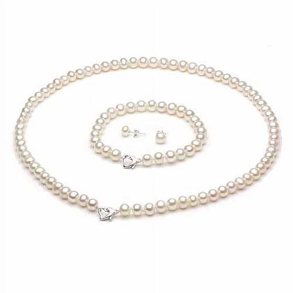 Addurn Sterling Silver White Freshwater Pearl Heart-Shape Necklace, Bracelet Set with Bonus Pearl Stud Earrings, Size: One Size
