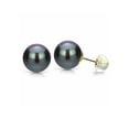 thumbnail image 1 of ADDURN 8-9mm Black Perfect Round High-Luster Freshwater Pearl 14kt Yellow Gold Stud Earrings, 1 of 2