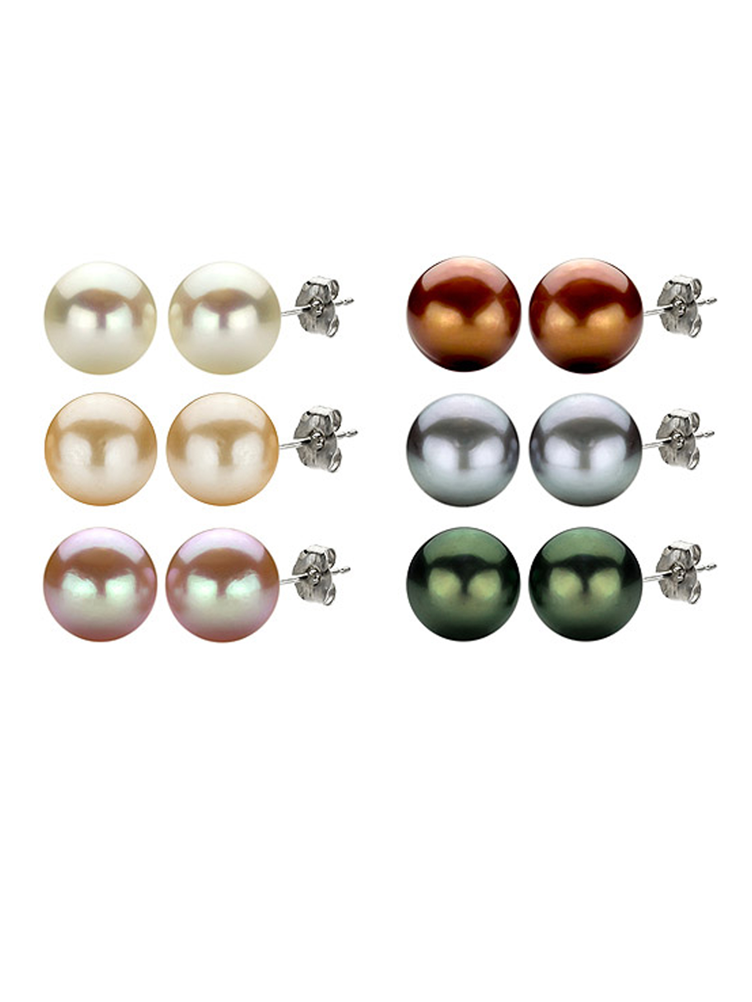 ADDURN 8-9mm White, Black, Pink, Grey, Brown and Peach Cultured Freshwater Pearl Earrings Set with Sterling Silver Clasps, 6 Pairs - image 1 of 3