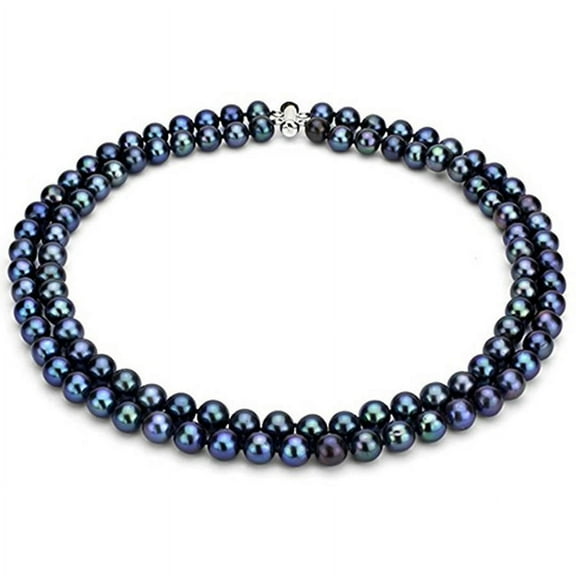 ADDURN Black Freshwater Pearl Necklace for Women, Sterling Silver 2 Row 17" & 18" 7x8mm