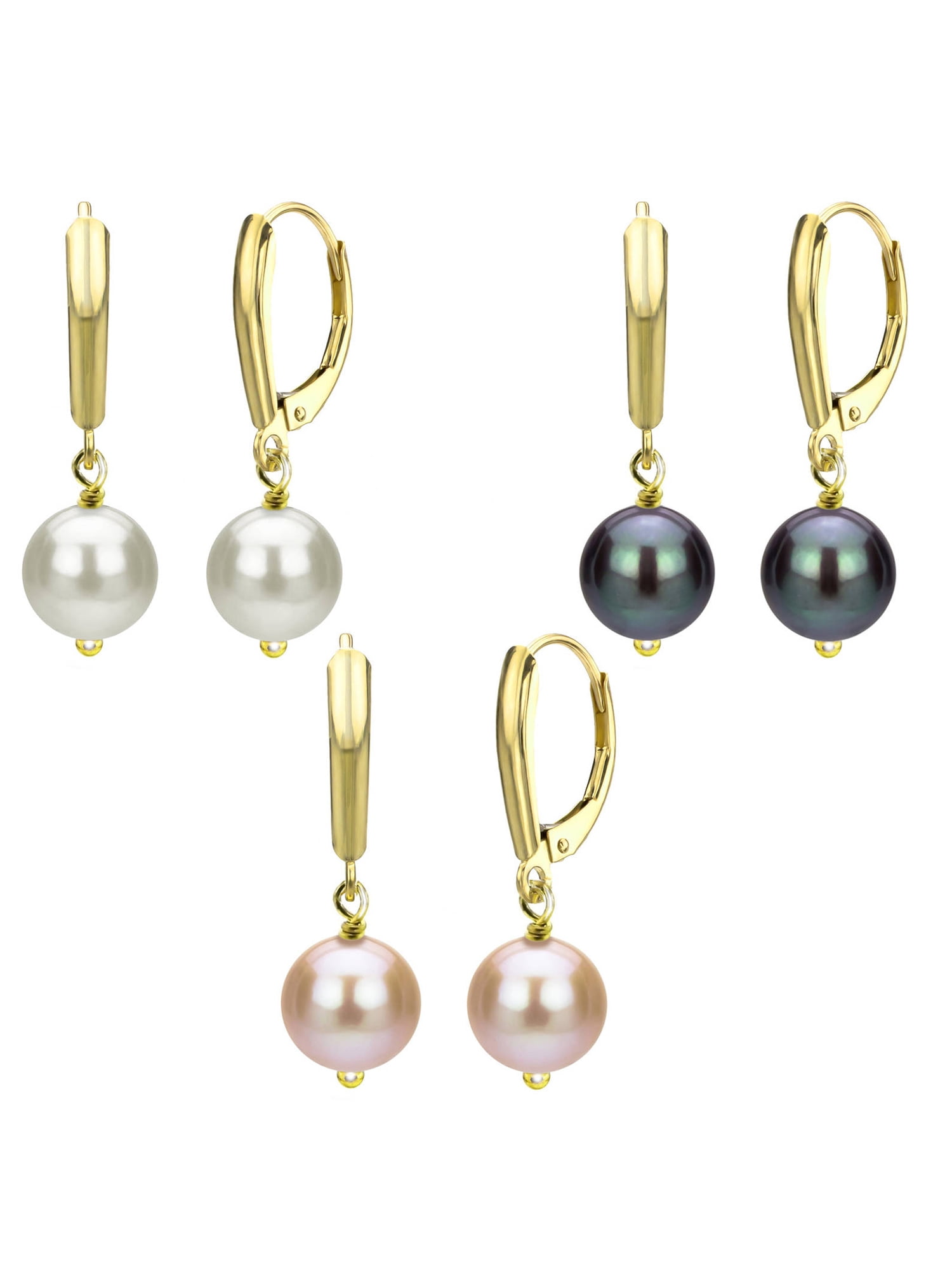ADDURN Gift 9-10mm Freshwater Pearl 14kt Yellow Gold over Sterling Silver Three-Pair Lever Back Earring Set