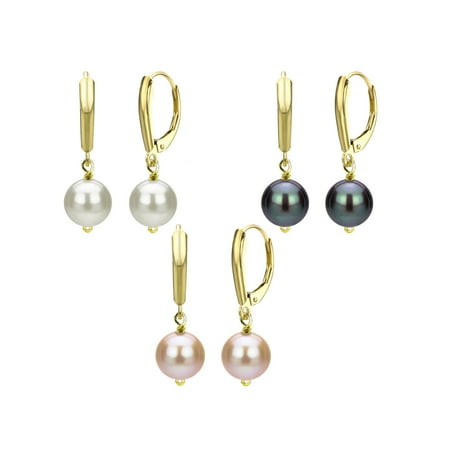 ADDURN Gift 9-10mm Freshwater Pearl 14kt Yellow Gold over Sterling Silver Three-Pair Lever Back Earring Set