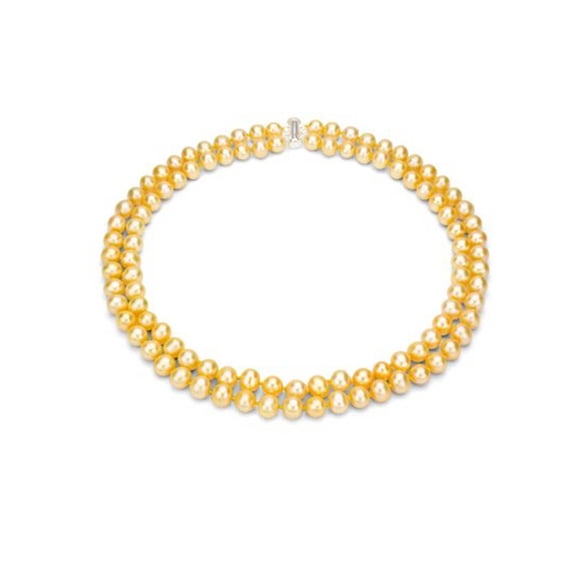 ADDURN Golden Freshwater Pearl Necklace for Women, Sterling Silver 2 Row 17" & 18" 9mm x 10mm