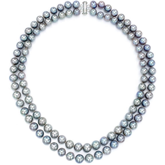 ADDURN Gray Freshwater Pearl Necklace for Women, Sterling Silver 2 Row 17" & 18" 9mm x 10mm
