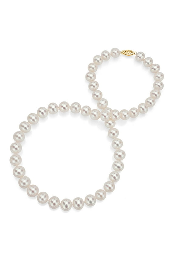 Japanese Akoya Saltwater Cultured White Pearl 18kt Gold Necklace for Women, 18", 6.5mm x 7mm