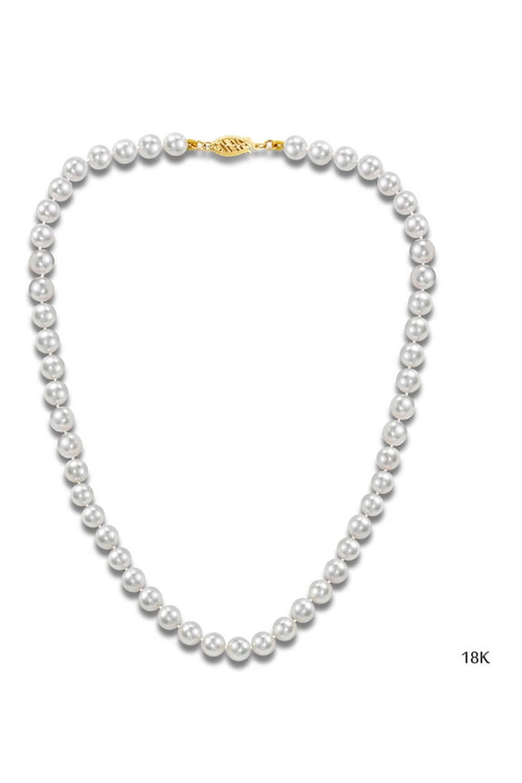 Japanese Akoya Saltwater Cultured White Pearl 18kt Gold Necklace for Women, 36", 6.5mm x 7mm