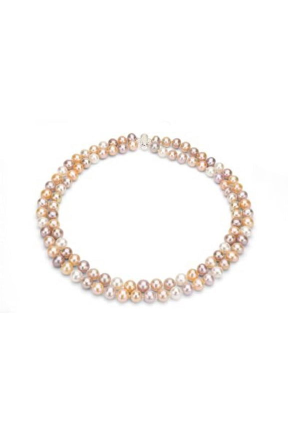 Multi-Color Freshwater Pearl Necklace for Women, Sterling Silver 2 Row 17" & 18", 8mm x 9mm