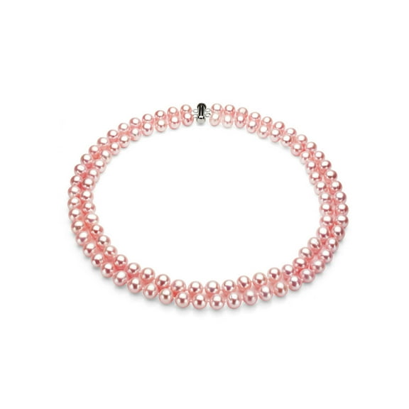ADDURN Pink Freshwater Pearl Necklace for Women, Sterling Silver 2 Row 17" & 18" 7x8mm