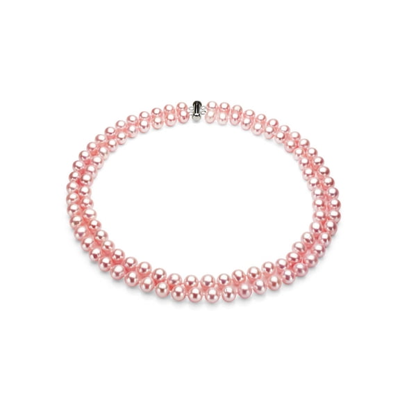 ADDURN Pink Freshwater Pearl Necklace for Women, Sterling Silver 2 Row 17" & 18", 8mm x 9mm