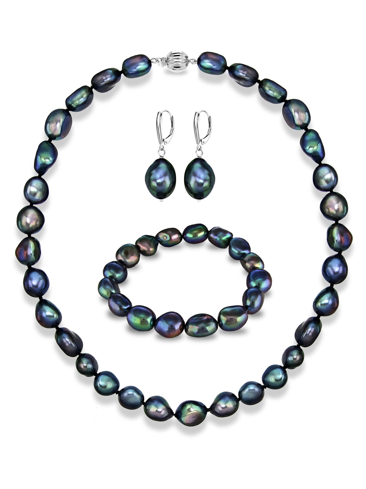 ADDURN Sterling Silver 11-12mm Baroque Ireggular Freshwater Pearl 20" Necklace, Bracelet, and Earrings Set