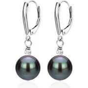 ADDURN Sterling Silver 6-7mm Black Freshwater Pearl with Pyramid Beads/Shield Lever Back Earring