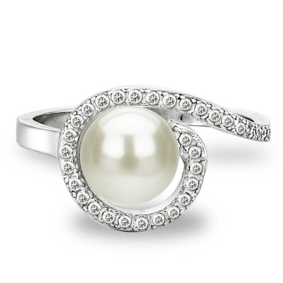 ADDURN Sterling Silver 7-8mm Button Shape Freshwater Pearl/Topaz Spiral Ring, Size #5