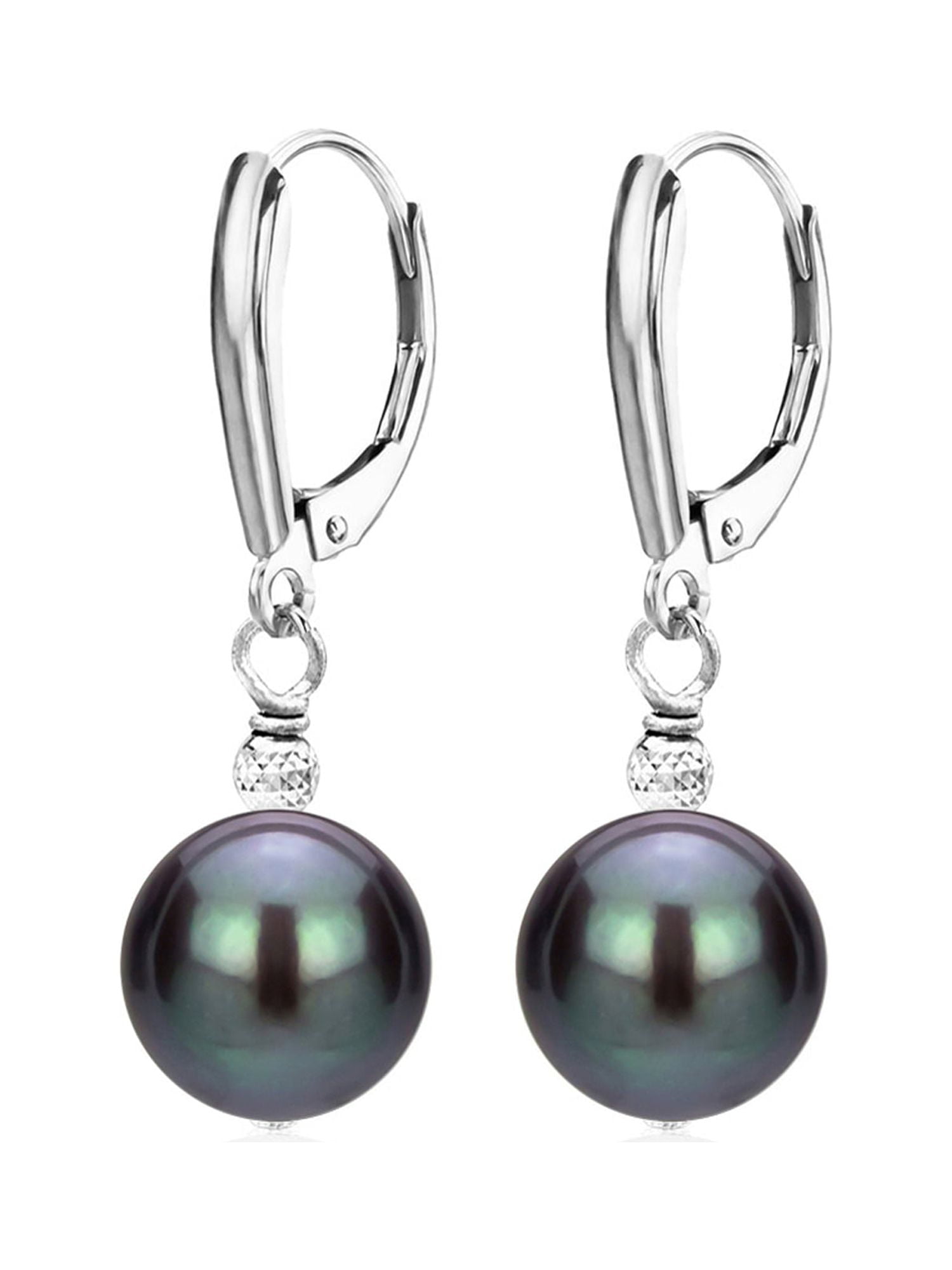 ADDURN Sterling Silver 9-10mm Black Freshwater Pearl with Pyramid Beads/Shield Lever Back Earring