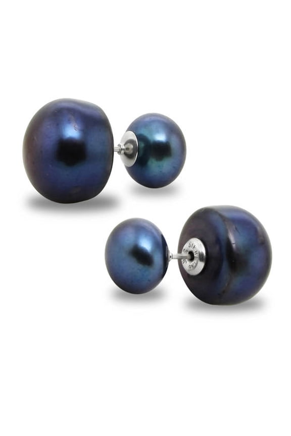 Sterling Silver Black Double Sided Earring, 8mm x 8.5mm and 12mm-13mm