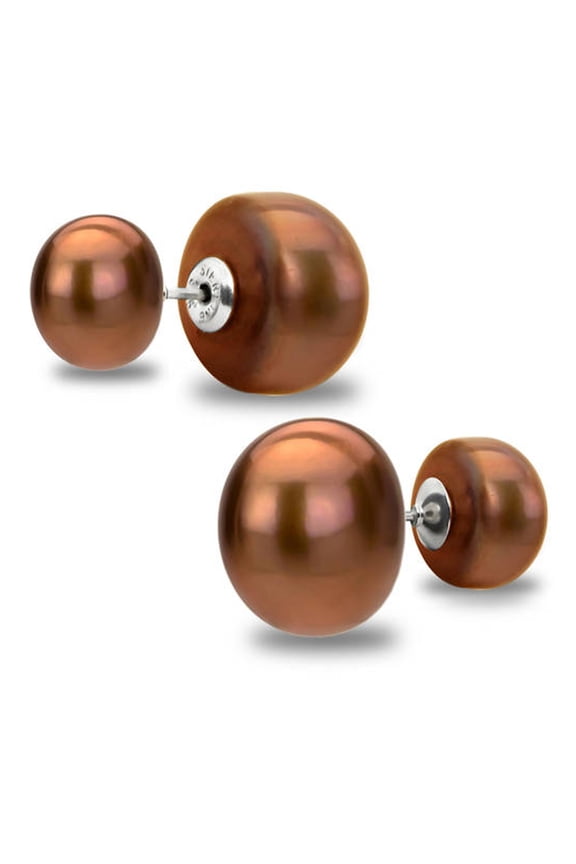 Sterling Silver Chocolate Double Sided Earring, 8mm x 8.5mm and 12mm-13mm