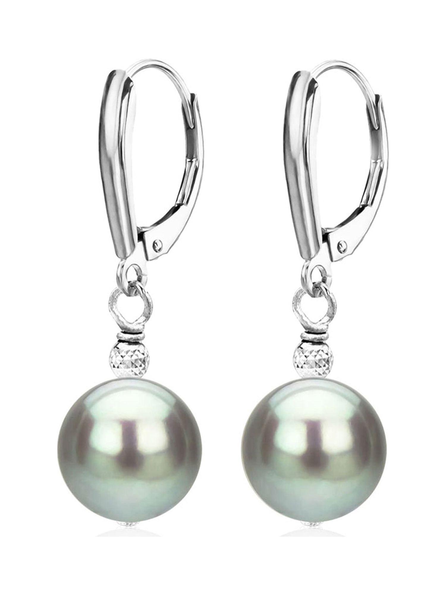 ADDURN Sterling Silver Gray Freshwater Pearl with Pyramid Beads/Shield Lever Back Earring