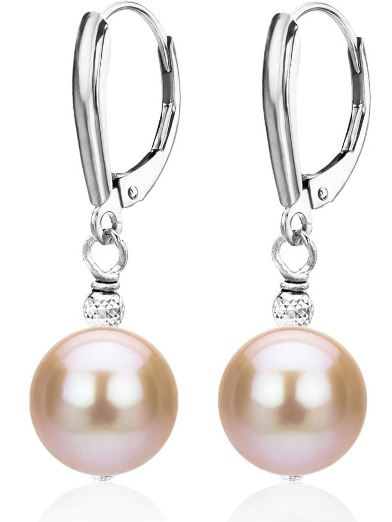 ADDURN Sterling Silver Pink Freshwater Pearl with Pyramid Beads/Shield Lever Back Earring. Variant Sizes Available.
